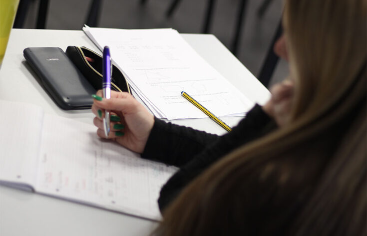Photograph of a student studying with a calculator